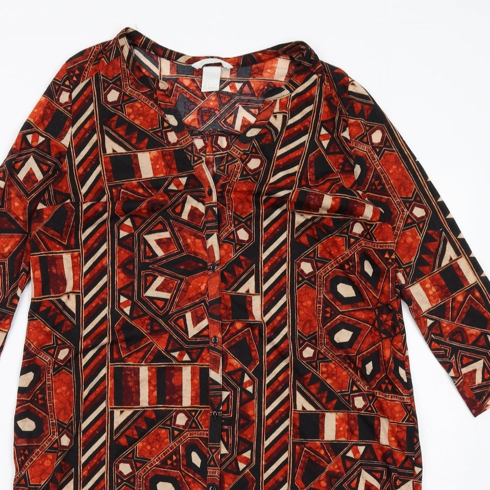 H&M Womens Multicoloured Geometric Polyester A-Line Size S V-Neck Button