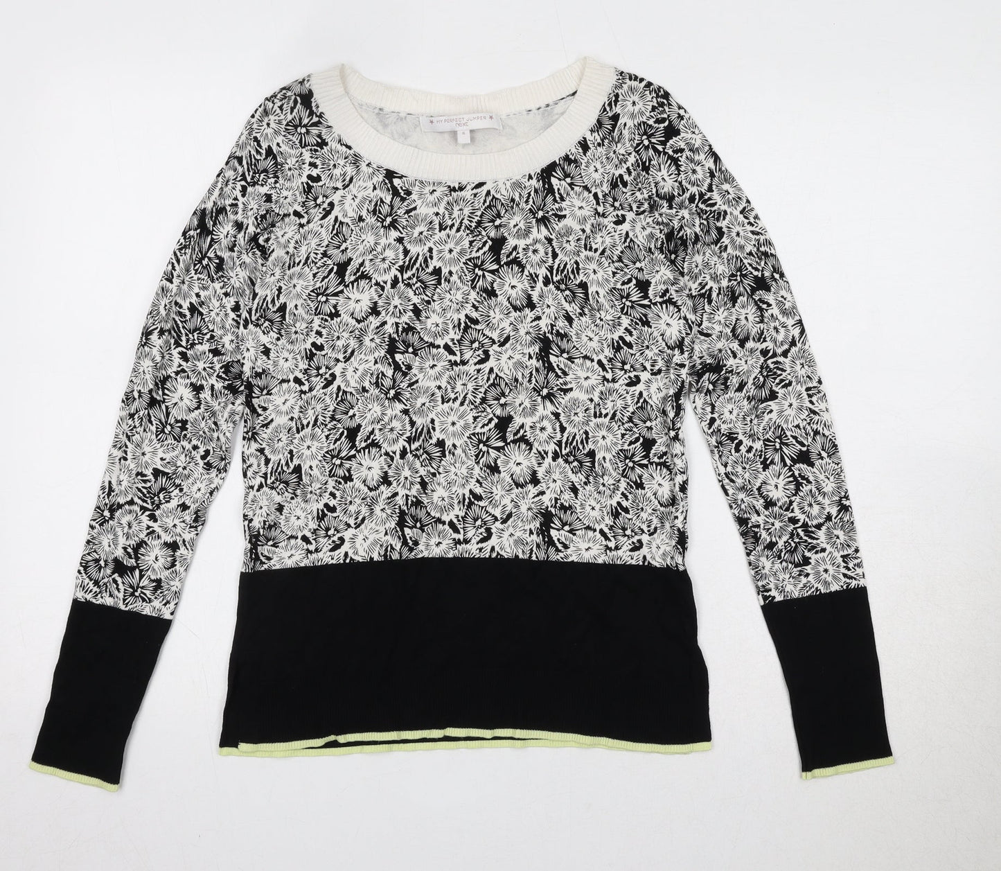 NEXT Womens Black Round Neck Floral Viscose Pullover Jumper Size 6