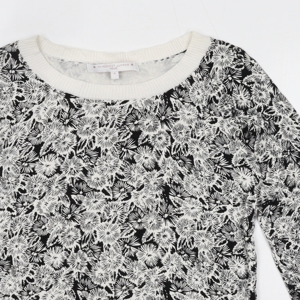 NEXT Womens Black Round Neck Floral Viscose Pullover Jumper Size 6