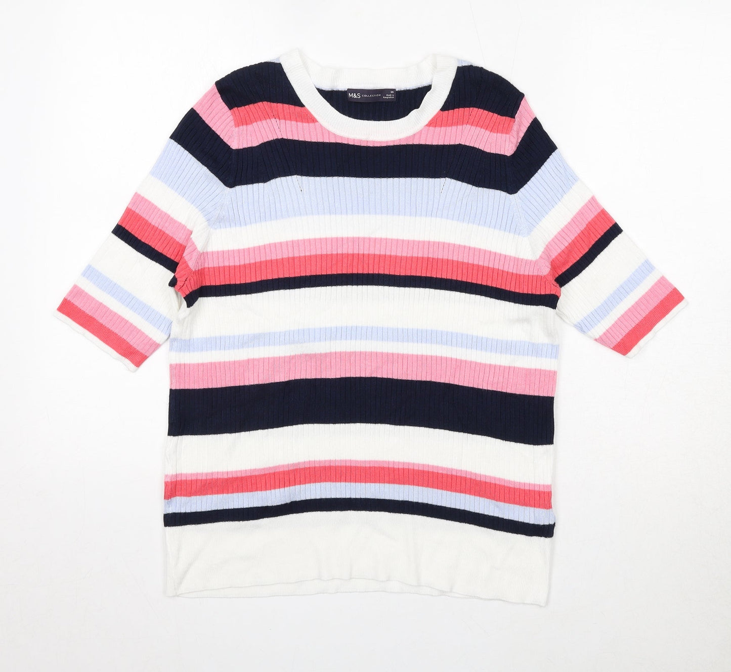 Marks and Spencer Womens Multicoloured Round Neck Striped Viscose Pullover Jumper Size 20 - Ribbed