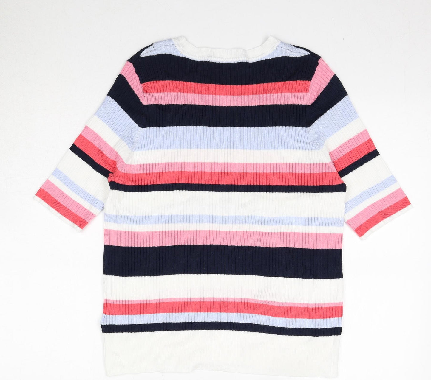 Marks and Spencer Womens Multicoloured Round Neck Striped Viscose Pullover Jumper Size 20 - Ribbed