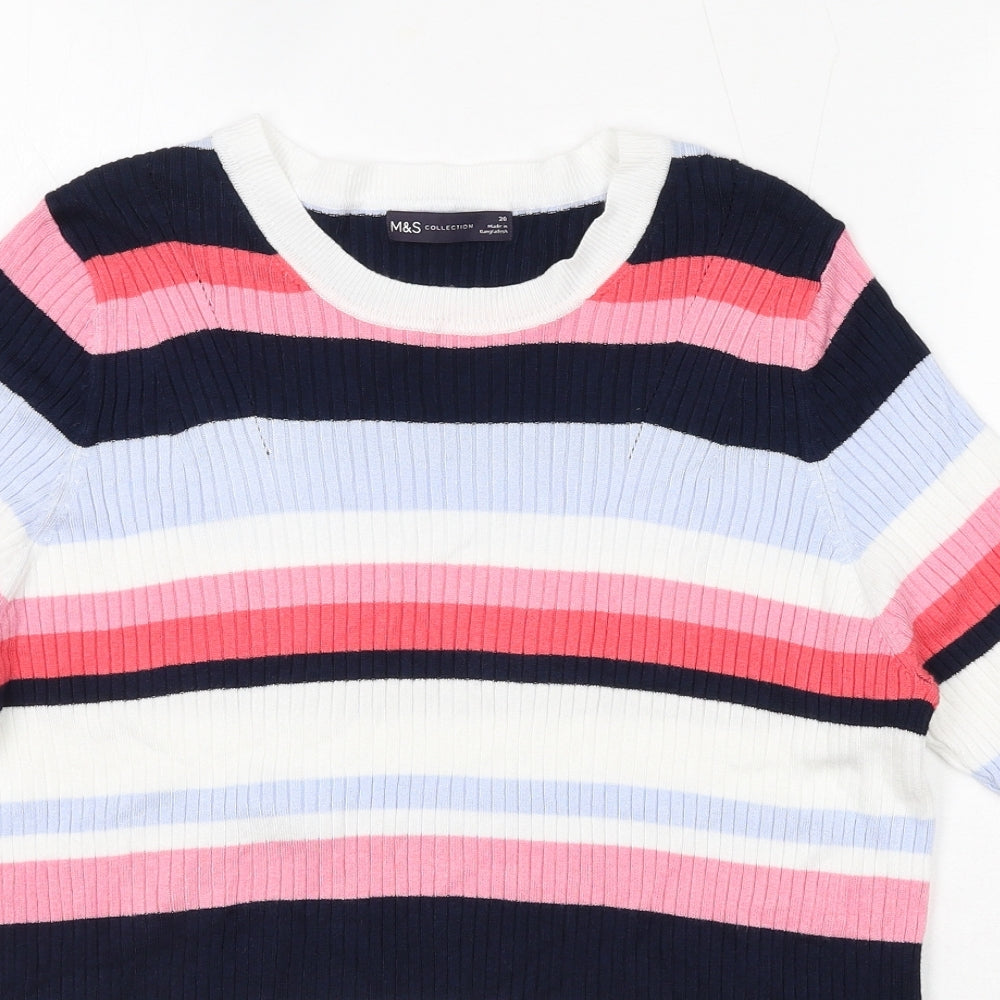 Marks and Spencer Womens Multicoloured Round Neck Striped Viscose Pullover Jumper Size 20 - Ribbed