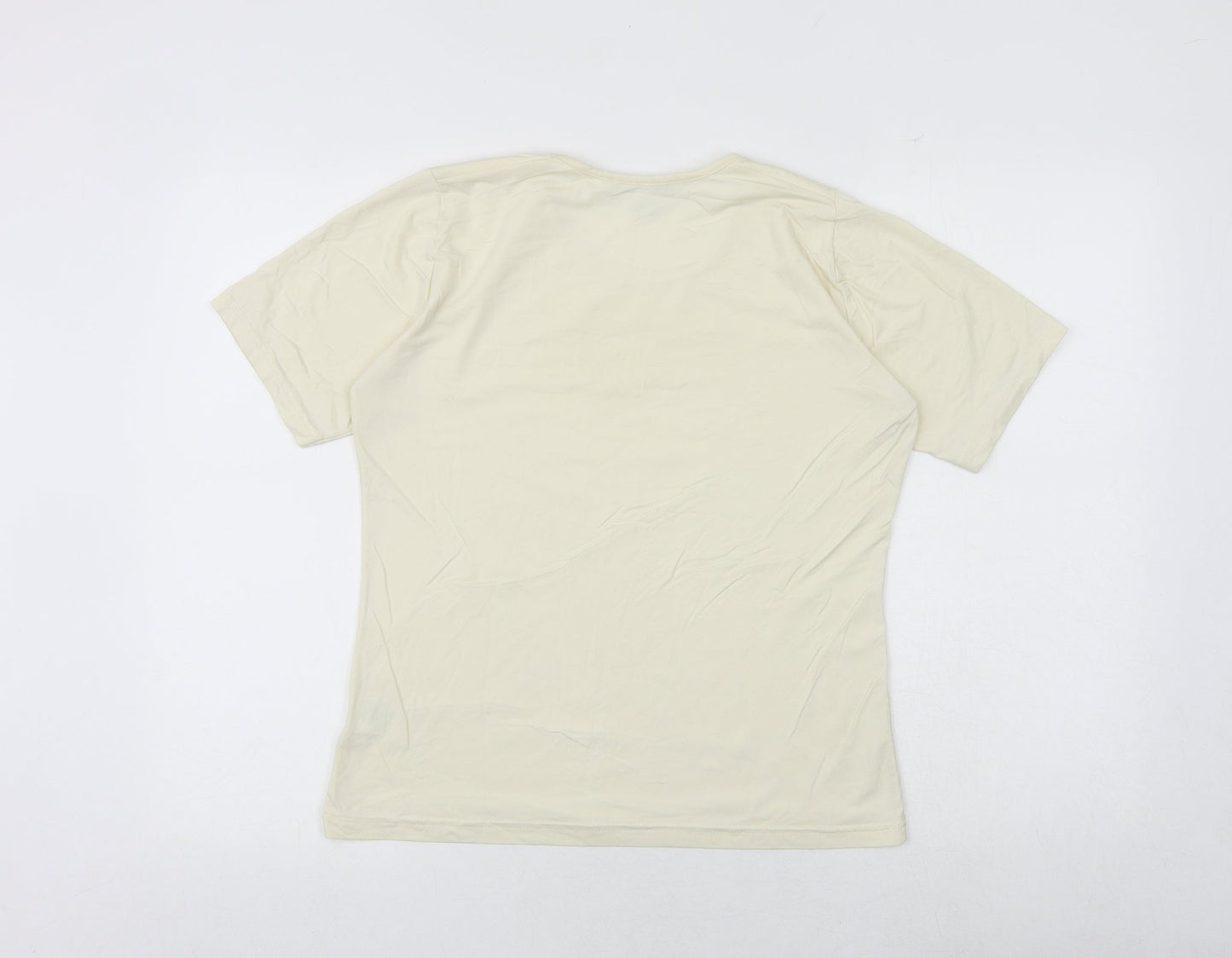 TCM Womens Ivory Polyamide Basic T-Shirt Size 14 Round Neck