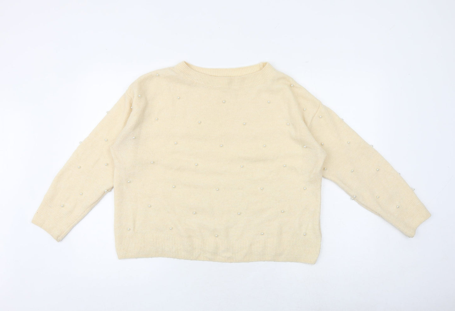 H&M Womens Ivory Round Neck Acrylic Pullover Jumper Size S