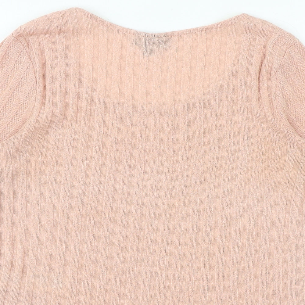 Topshop Womens Pink Polyester Basic T-Shirt Size 10 Round Neck