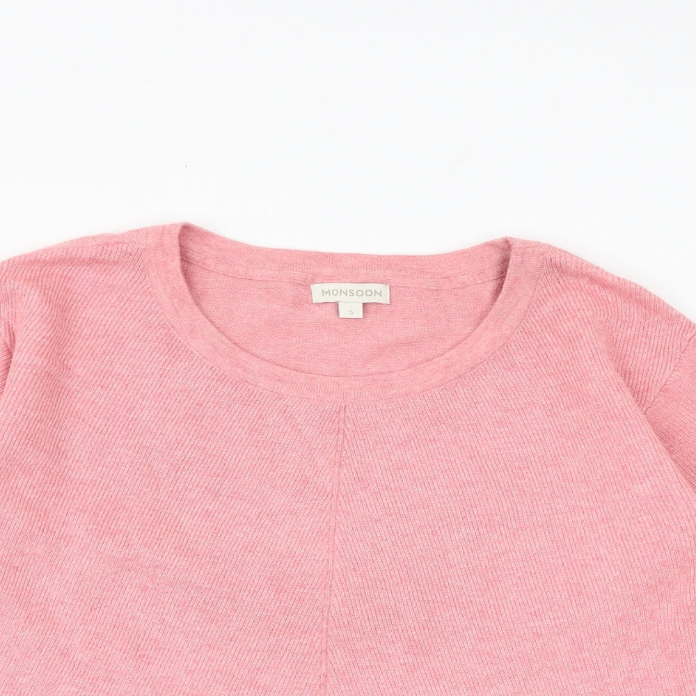 Monsoon Womens Pink Round Neck Cotton Pullover Jumper Size S