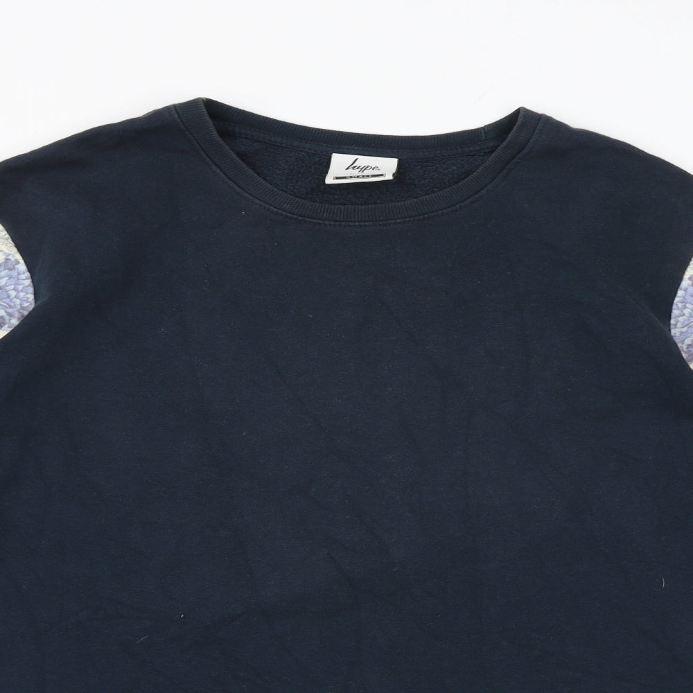 Hype Mens Blue Floral Cotton Pullover Sweatshirt Size S