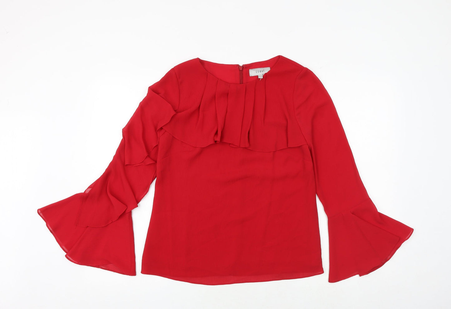 Coast Womens Red Polyester Basic Blouse Size 8 Boat Neck - Flute Sleeve