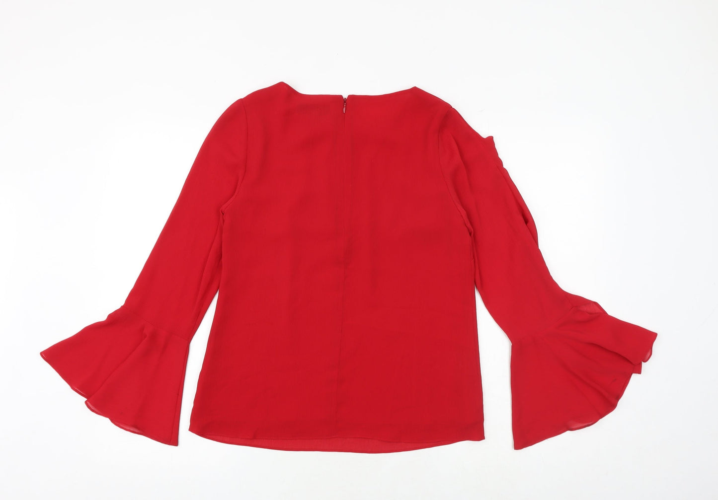 Coast Womens Red Polyester Basic Blouse Size 8 Boat Neck - Flute Sleeve