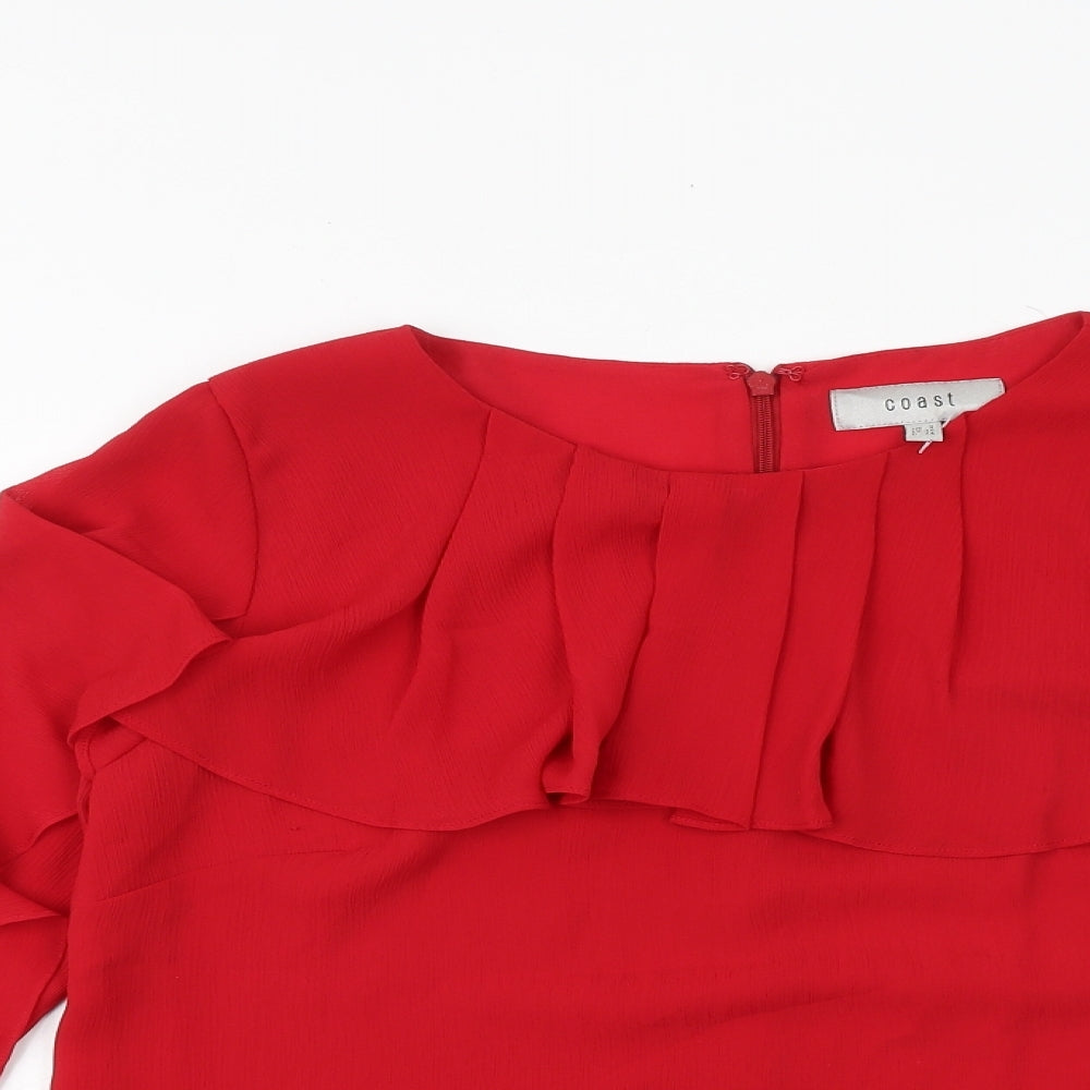 Coast Womens Red Polyester Basic Blouse Size 8 Boat Neck - Flute Sleeve