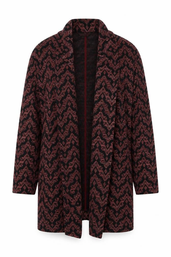 Front view of Miss Selfridge women’s red geometric jacket blazer, size UK 6, - longline
