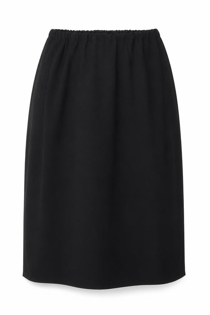 Front view of Frank Usher women’s black polyester a-line skirt, size UK 10