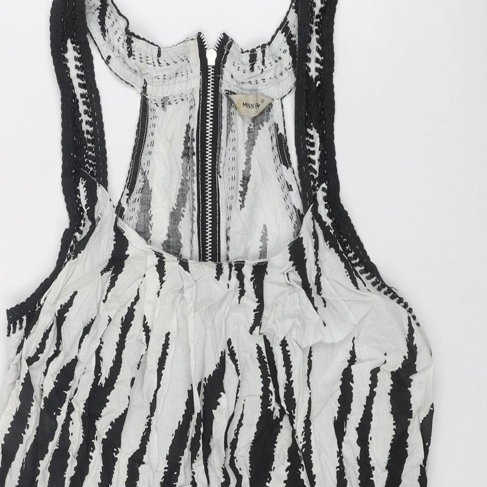 Miss Posh Womens Black Animal Print Cotton Basic Tank Size 10 Scoop Neck - Zebra Print