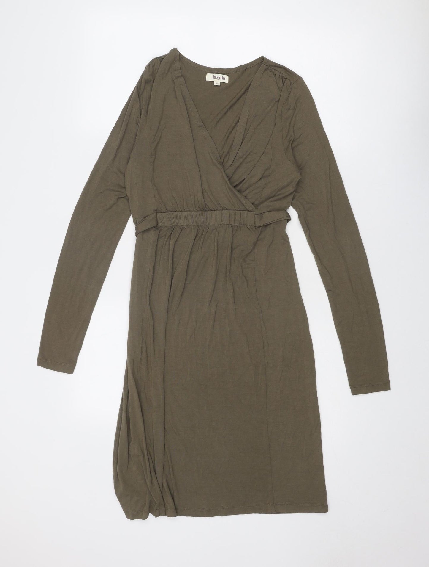 Lazy Lu Womens Green Viscose Shift Size 10 V-Neck Pullover