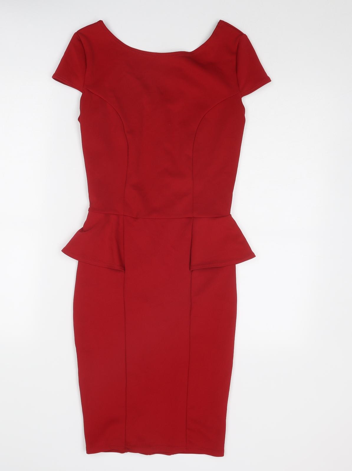New Look Womens Red Polyester Shift Size 10 Round Neck Zip