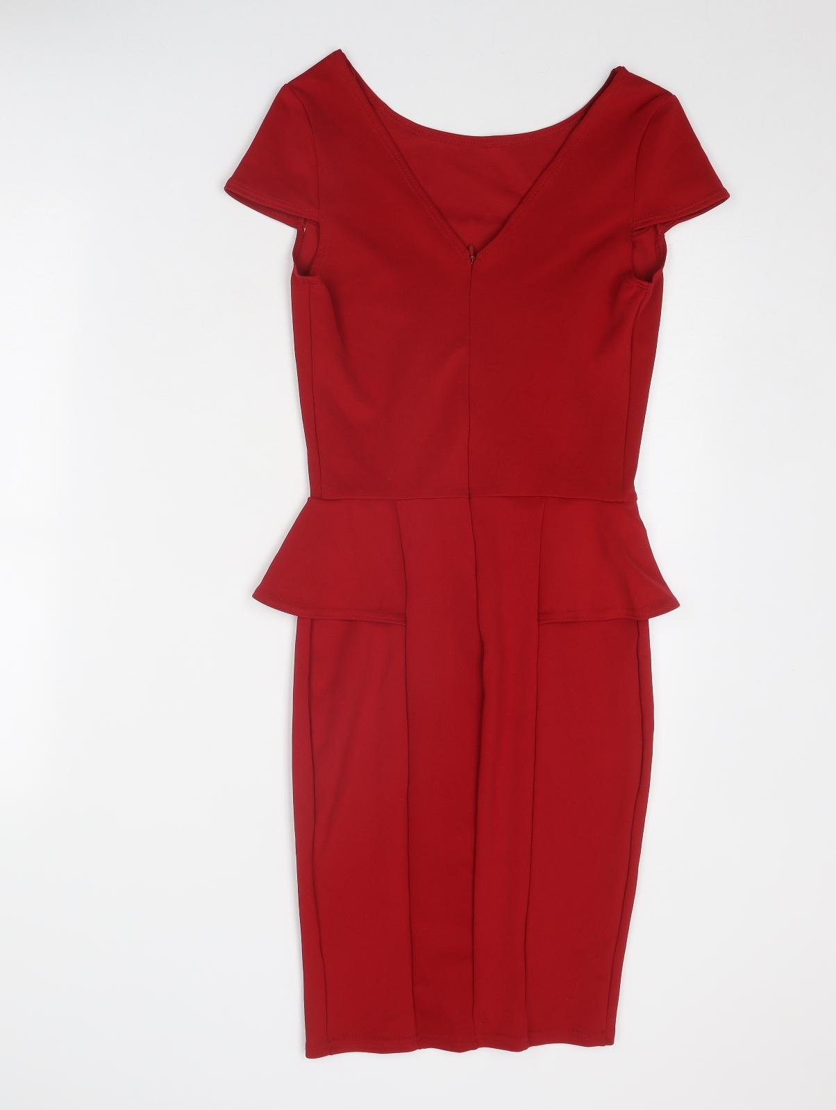 New Look Womens Red Polyester Shift Size 10 Round Neck Zip