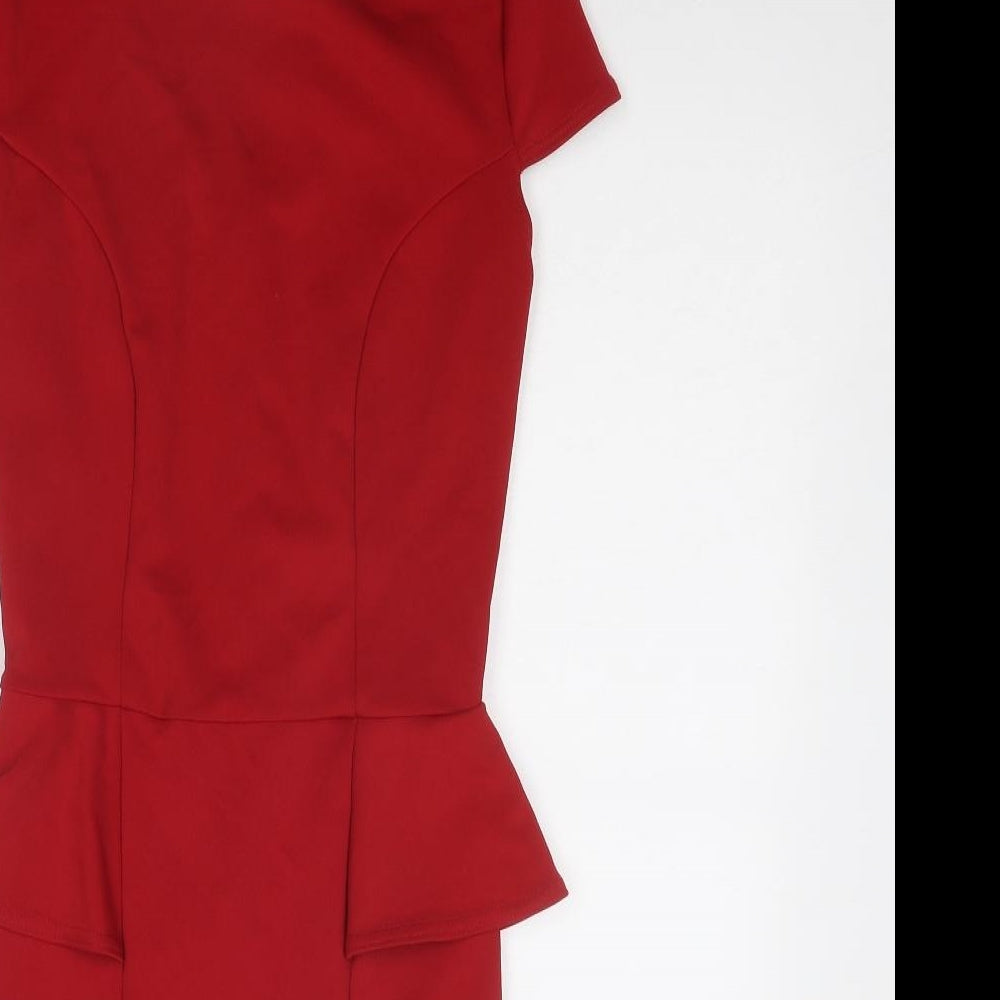 New Look Womens Red Polyester Shift Size 10 Round Neck Zip