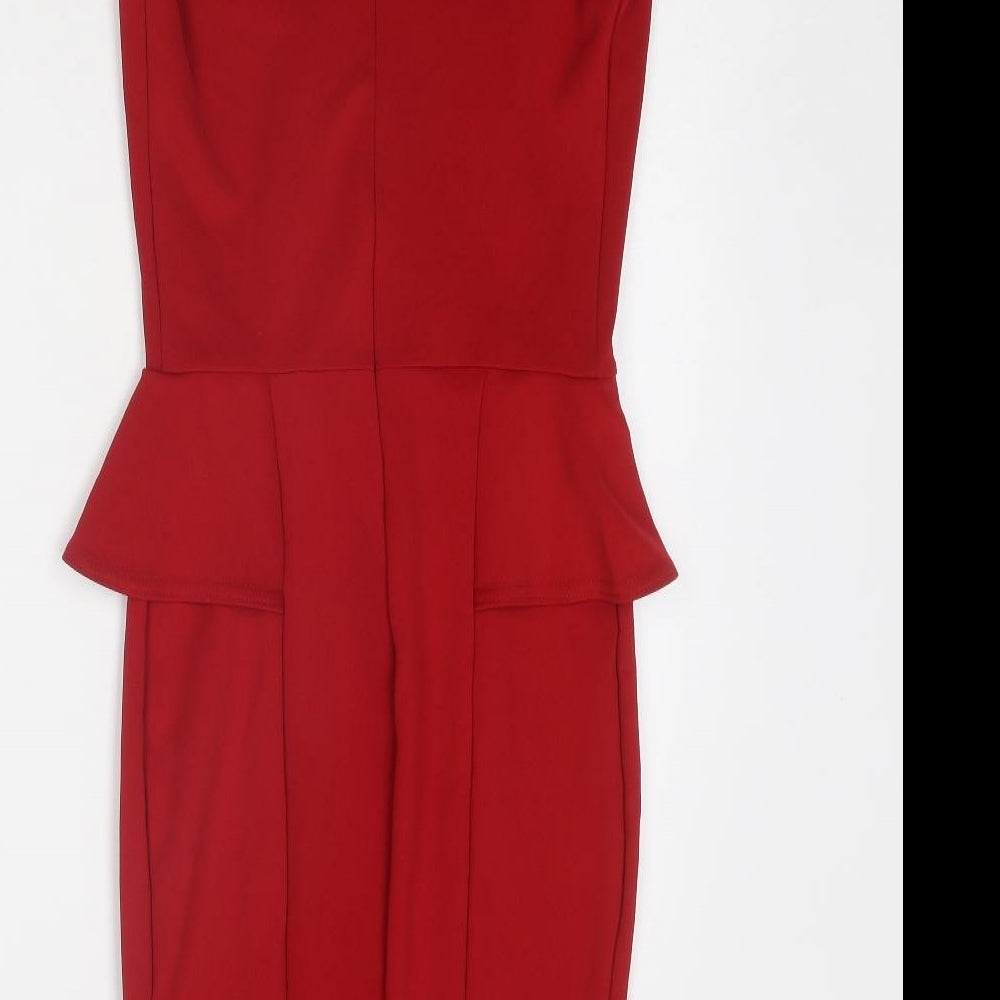 New Look Womens Red Polyester Shift Size 10 Round Neck Zip