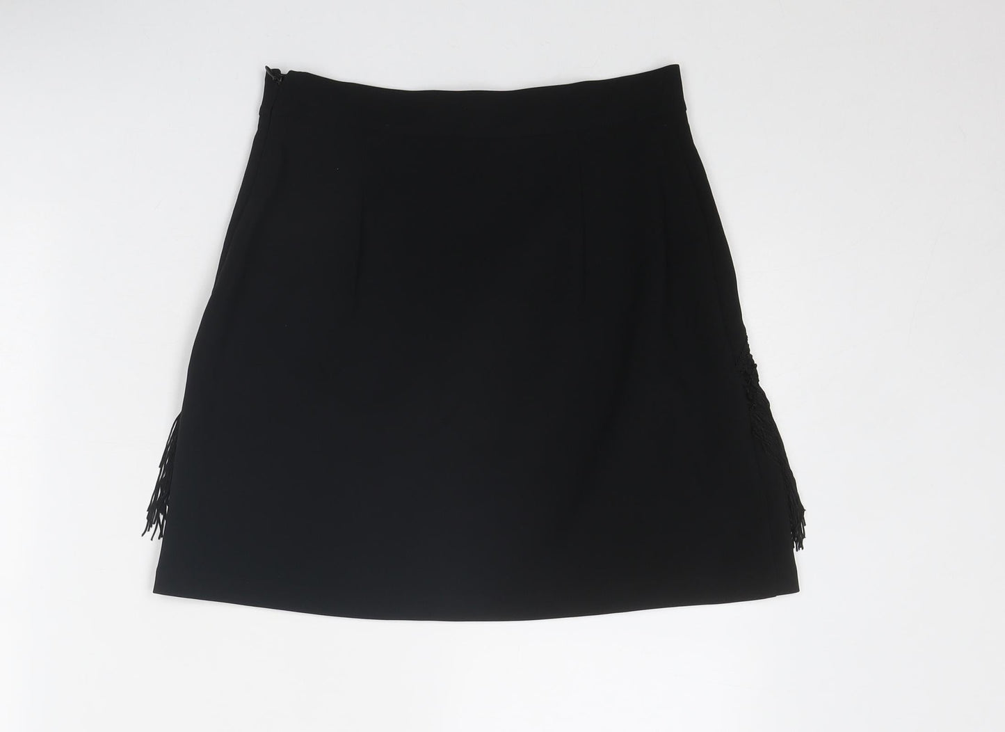 Zara Womens Black Polyester A-Line Skirt Size S Zip