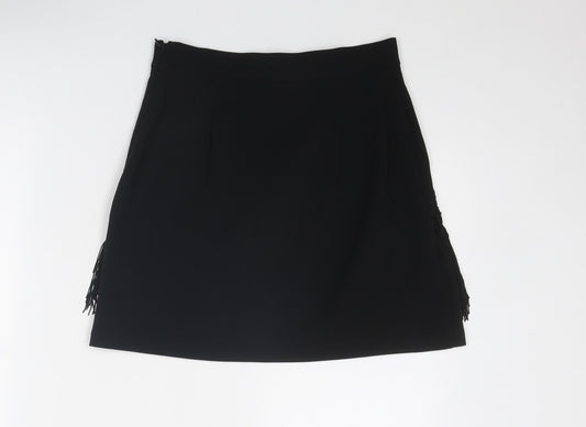 Zara Womens Black Polyester A-Line Skirt Size S Zip