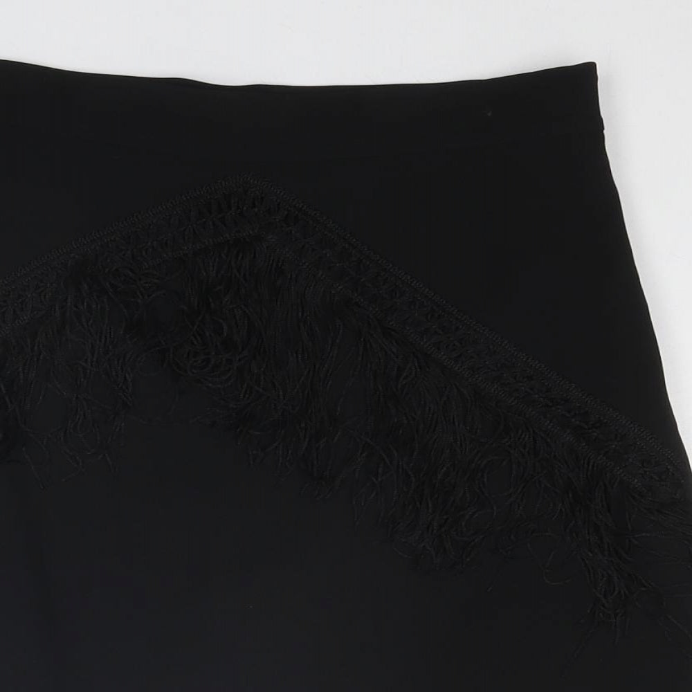 Zara Womens Black Polyester A-Line Skirt Size S Zip