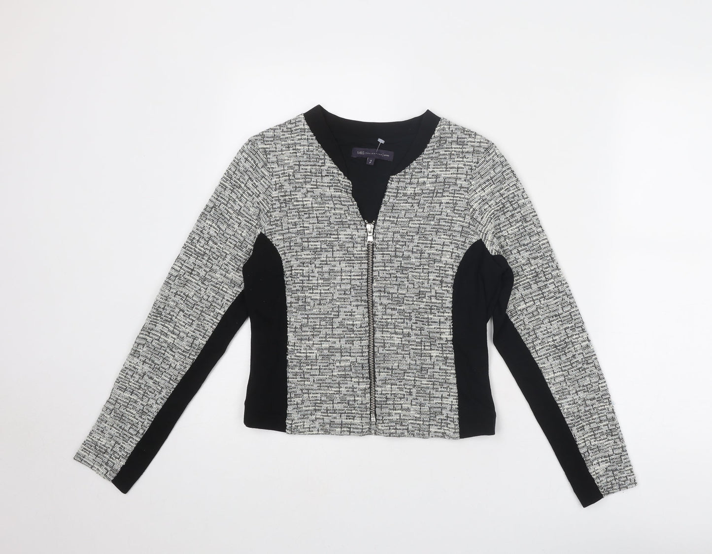 Marks and Spencer Womens Grey Geometric Jacket Size 8 Zip - Colourblock