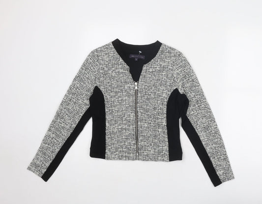 Marks and Spencer Womens Grey Geometric Jacket Size 8 Zip - Colourblock