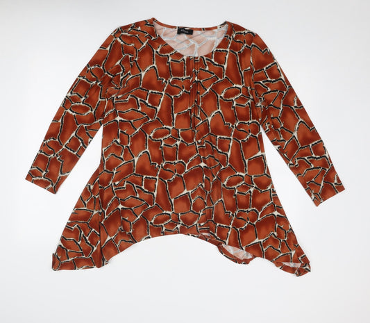 Klass Womens Brown Geometric Polyester Basic Blouse Size M Boat Neck - Asymmetric
