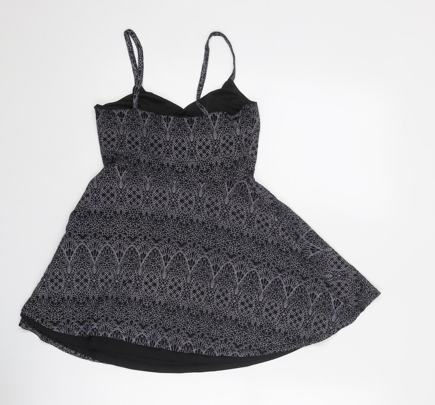 Topshop Womens Black Geometric Viscose Tank Dress Size 8 V-Neck Pullover