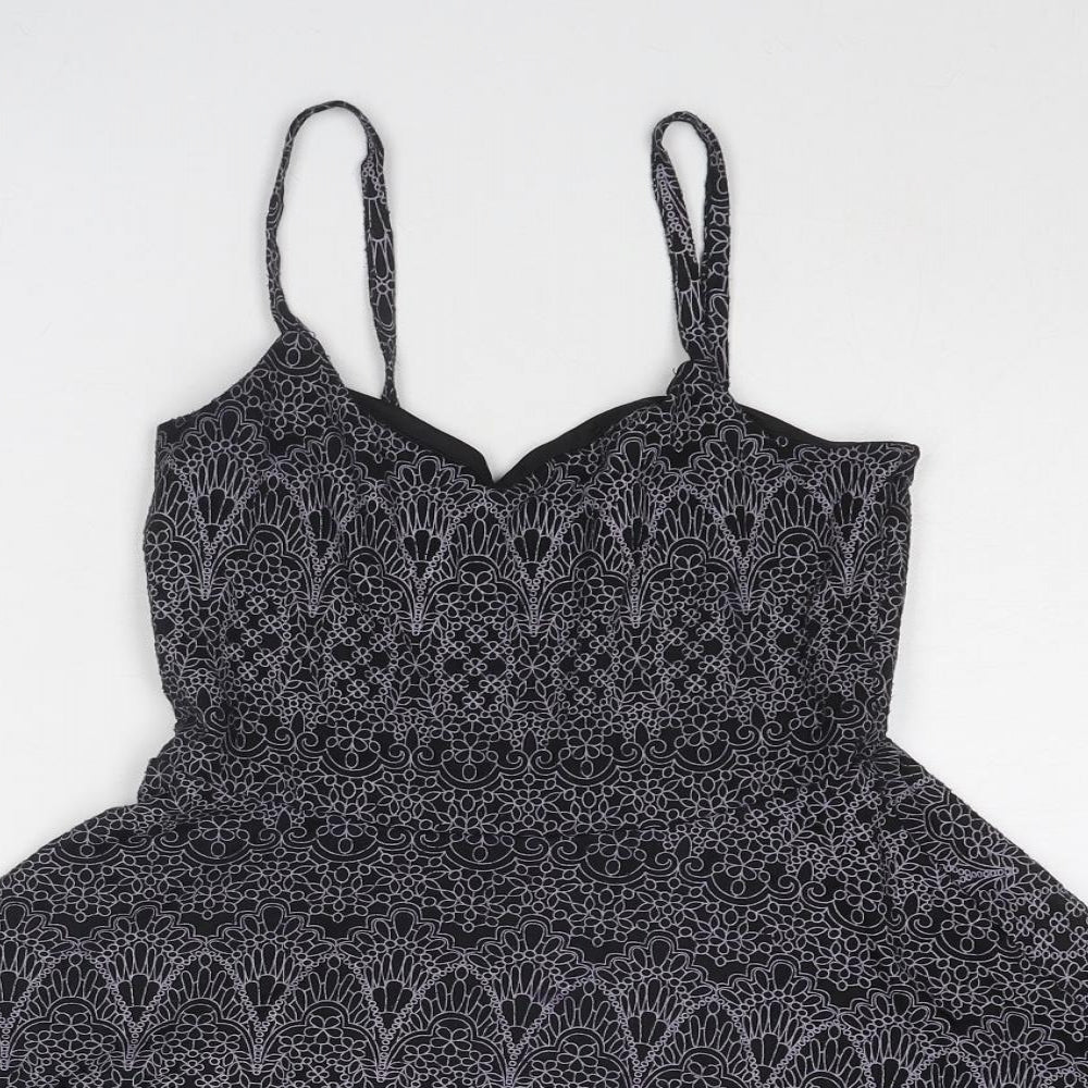 Topshop Womens Black Geometric Viscose Tank Dress Size 8 V-Neck Pullover