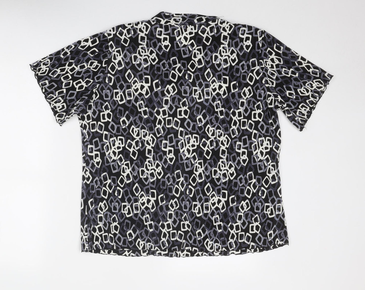 Forever Womens Black Geometric Polyester Basic Blouse Size XL V-Neck - Ring Detail