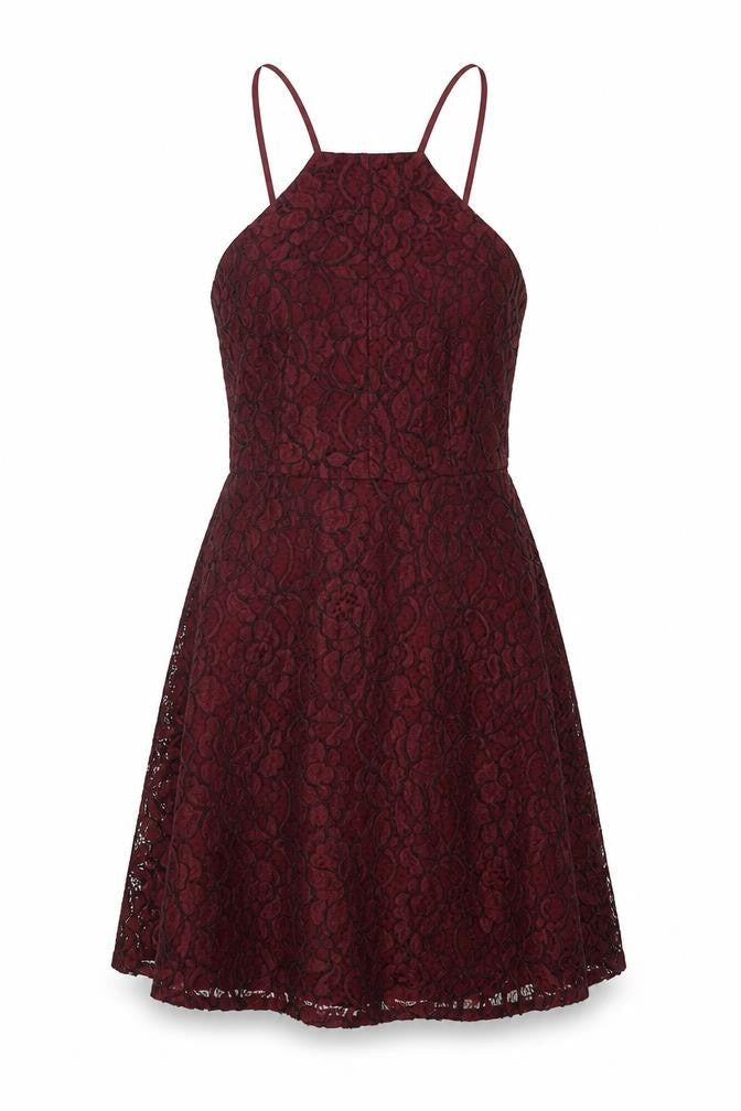 New Look Womens Red Floral Nylon Fit & Flare Size 10 V-Neck Zip