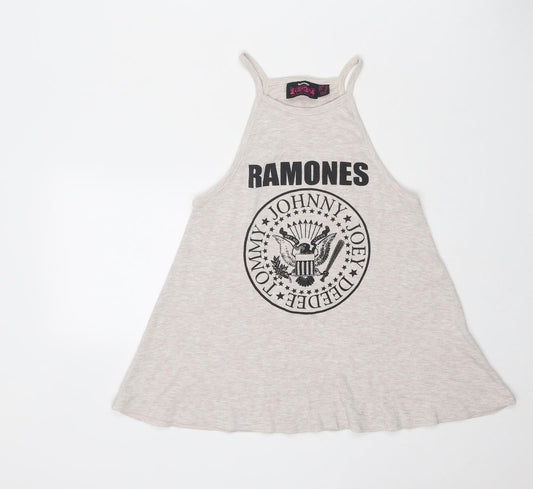 Ramones Womens Grey Polyester Basic Tank Size 8 Round Neck - Ramones