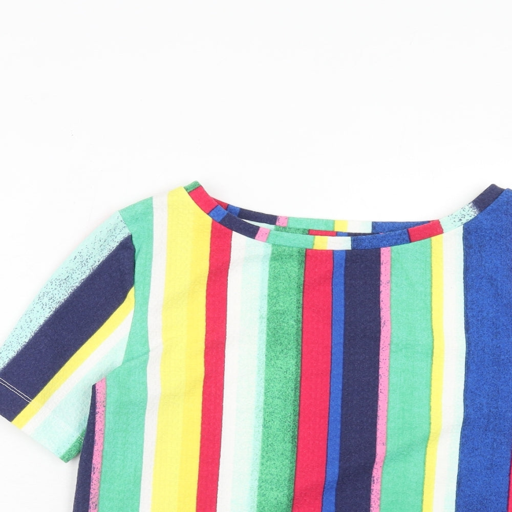 Marks and Spencer Womens Multicoloured Striped Polyester Basic Blouse Size 10 Round Neck