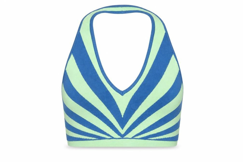 PRETTYLITTLETHING Womens Multicoloured Geometric Polyester Cropped Tank Size L Halter