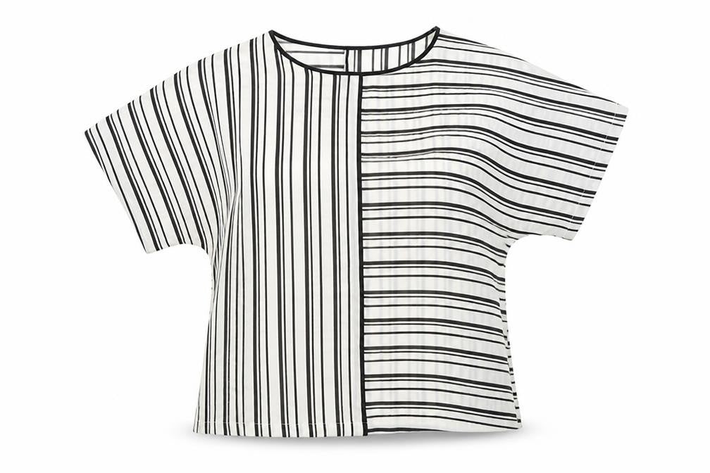 Marks and Spencer Womens White Striped Polyester Basic Blouse Size 14 Round Neck