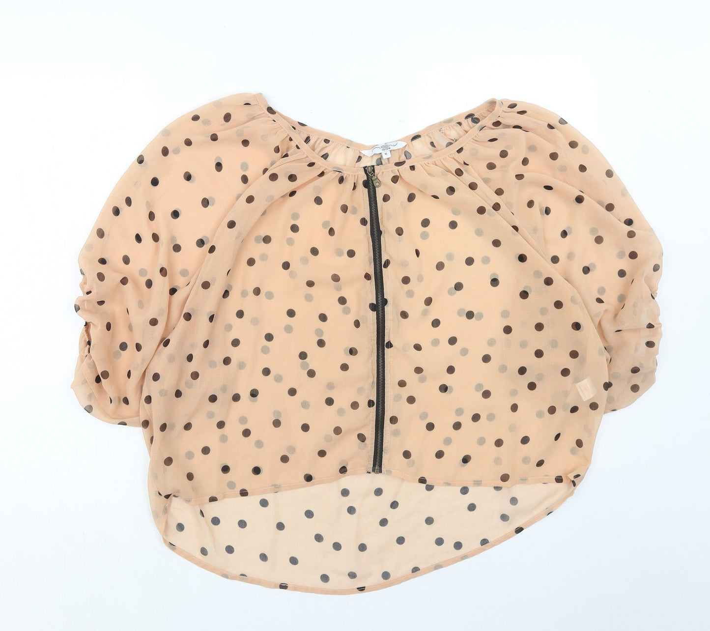 New Look Womens Beige Polka Dot Polyester Basic Blouse Size M Boat Neck