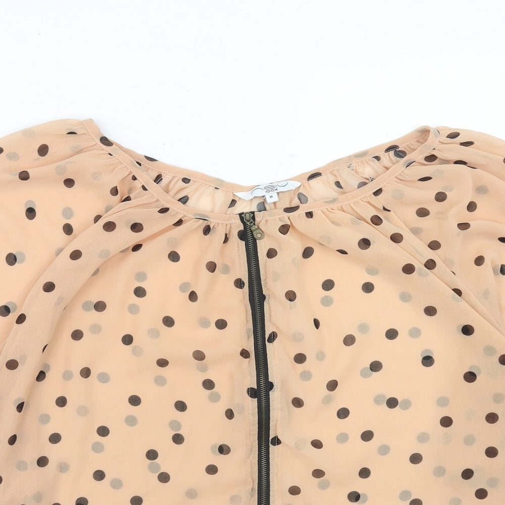 New Look Womens Beige Polka Dot Polyester Basic Blouse Size M Boat Neck