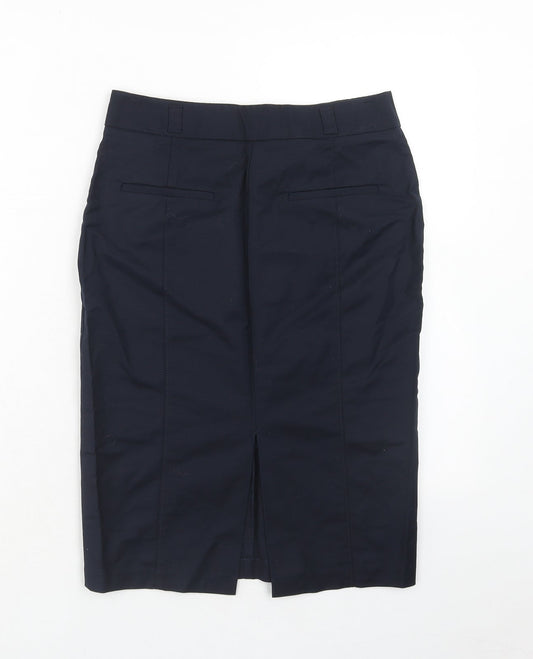 Per Una Womens Blue Cotton A-Line Skirt Size 8 Zip