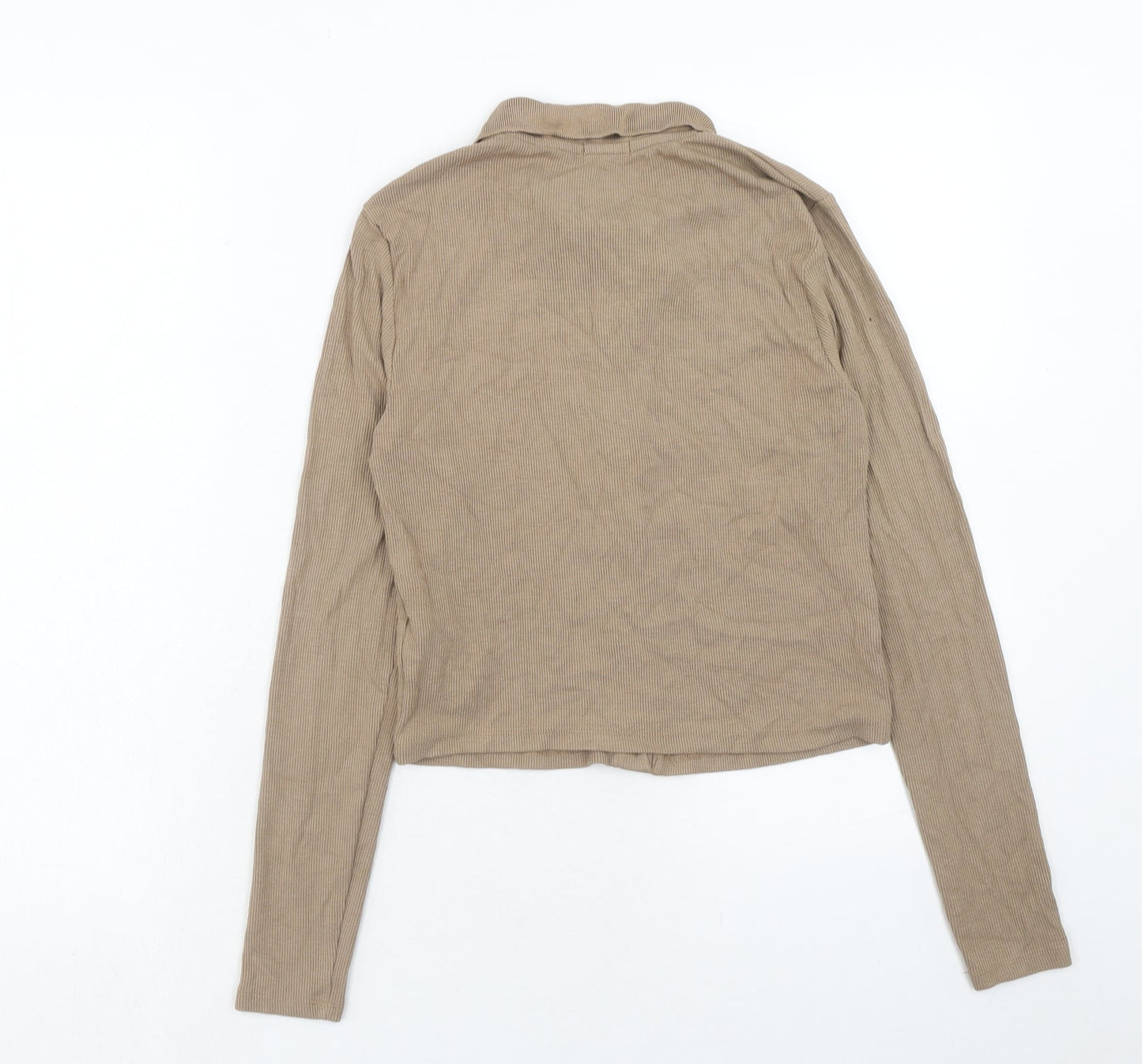 Stradivarius Womens Brown Viscose Basic Button-Up Size L Collared - Ribbed