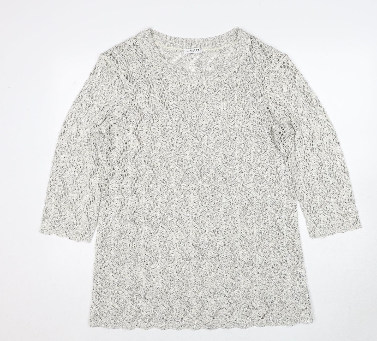 Damart Womens Grey Round Neck Geometric Acrylic Pullover Jumper Size 18