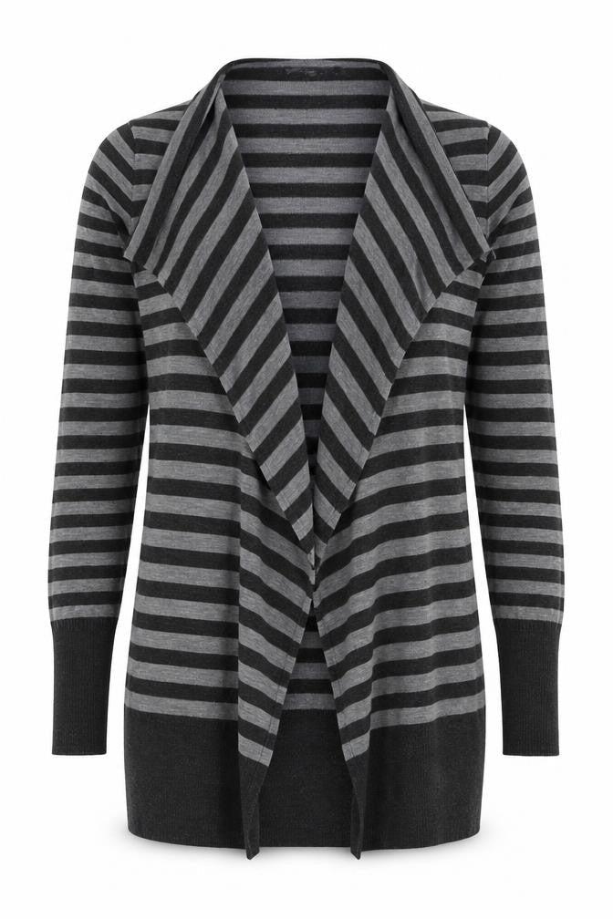 James Lakeland Womens Grey V-Neck Striped Wool Cardigan Jumper Size 10
