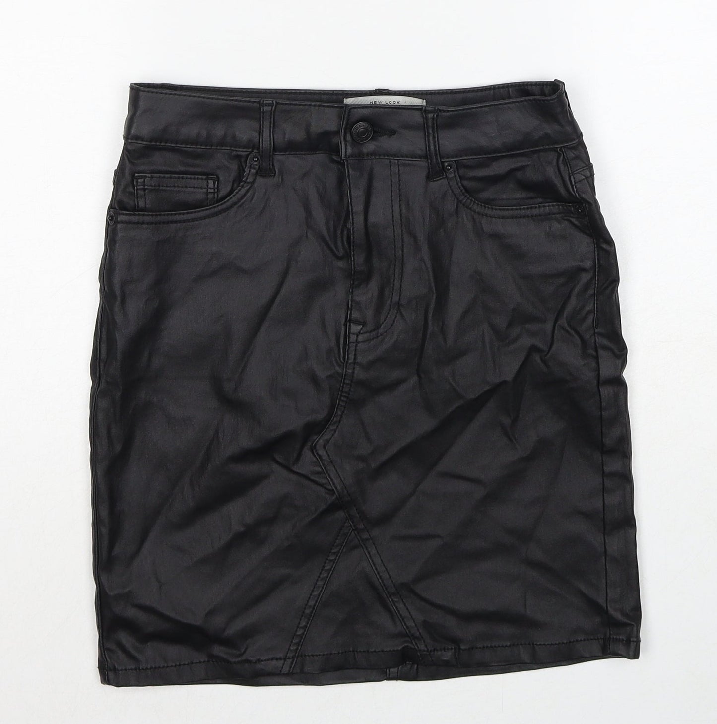 New Look Womens Black Polyester A-Line Skirt Size 8 Zip