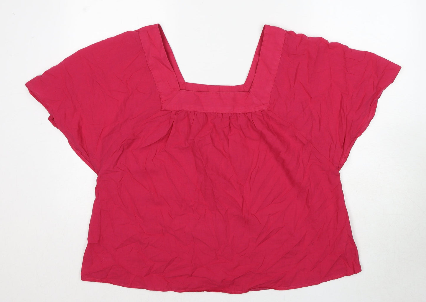 Marks and Spencer Womens Pink Cotton Basic Blouse Size 14 Square Neck