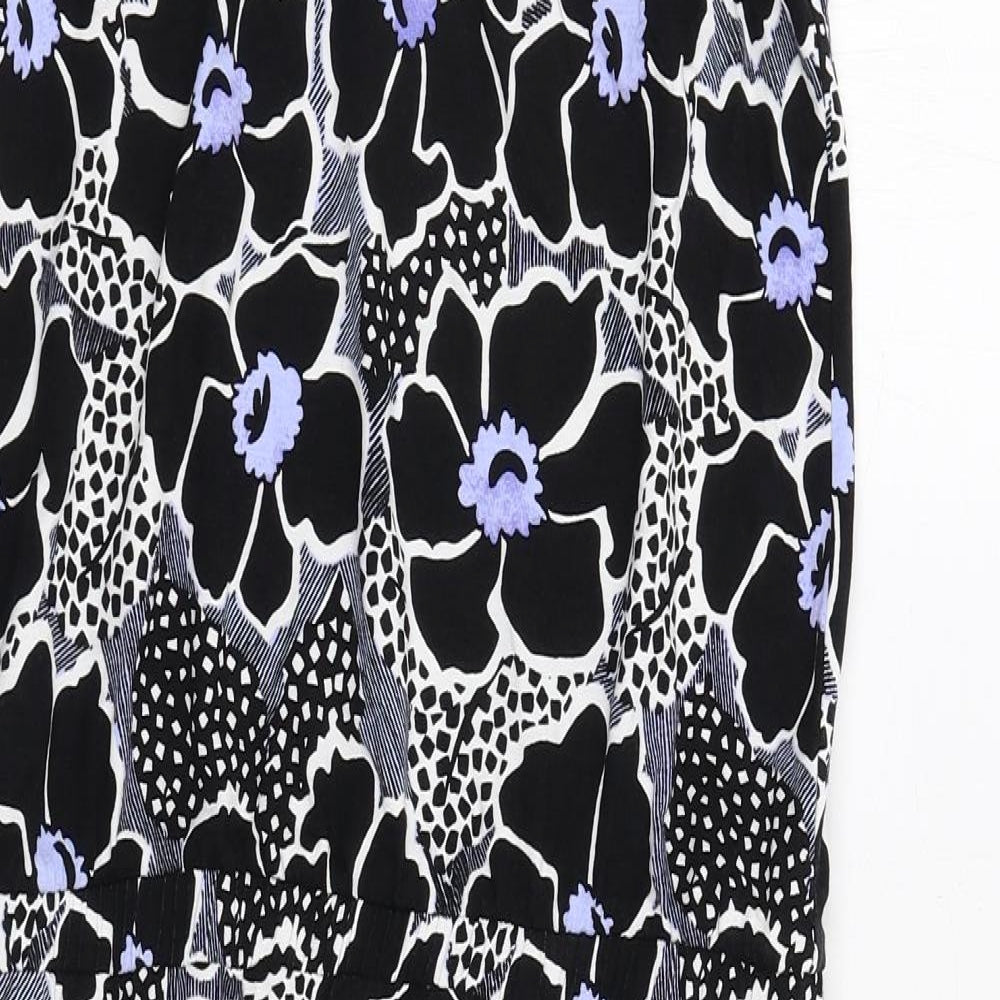 Warehouse Womens Black Floral Viscose Tank Dress Size 10 Round Neck Pullover