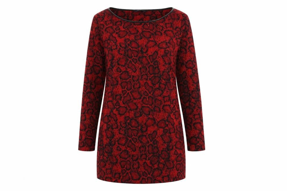 Marks and Spencer Womens Red Animal Print Polyester A-Line Size 12 Round Neck Pullover - Snakeskin Pattern