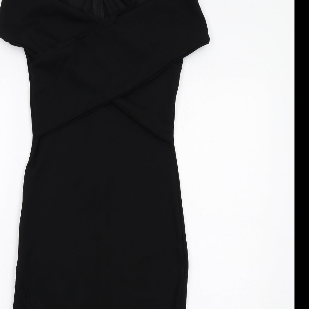 Missguided Womens Black Polyester Bodycon Size 8 Off the Shoulder Zip