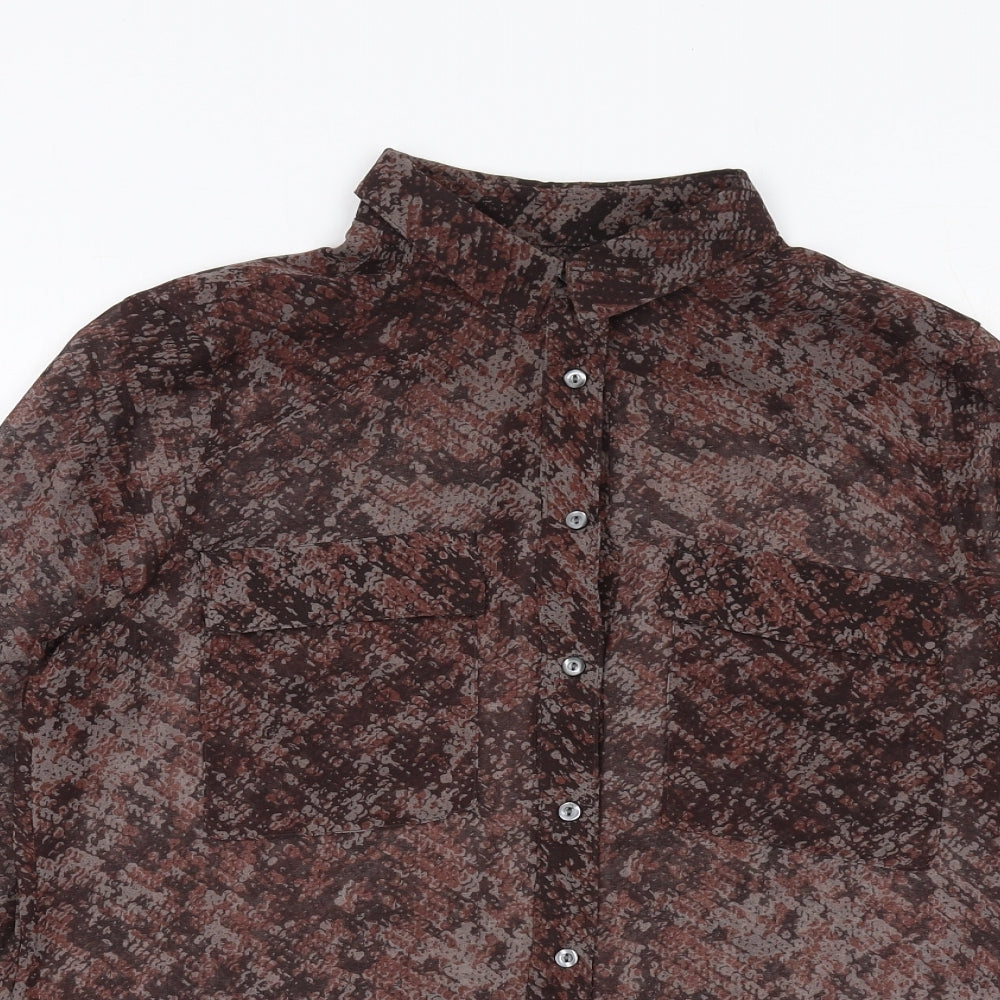 Gap Womens Brown Animal Print Polyester Basic Button-Up Size S Collared - Snake Print