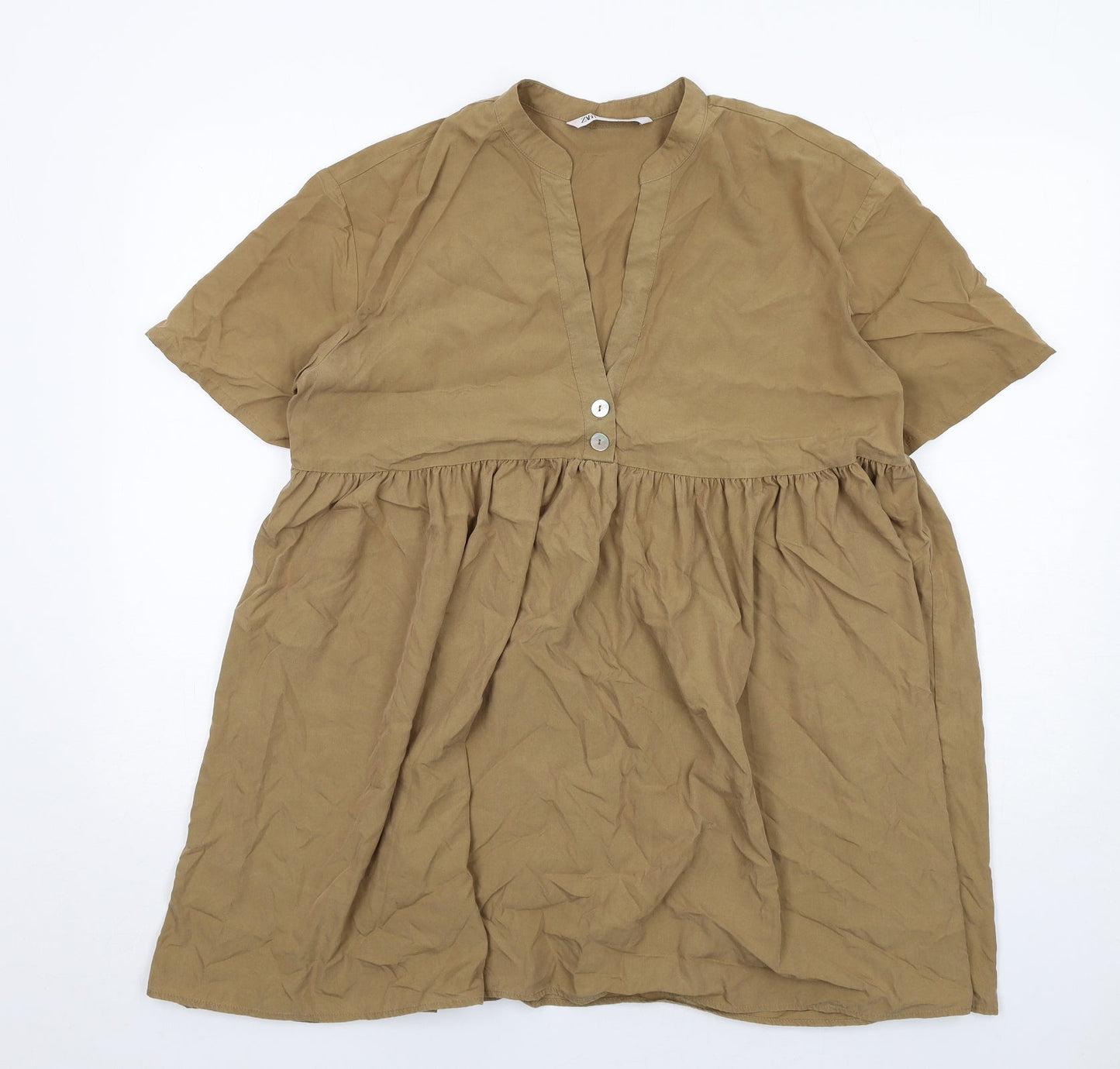 Zara Womens Brown Polyester A-Line Size S V-Neck Pullover