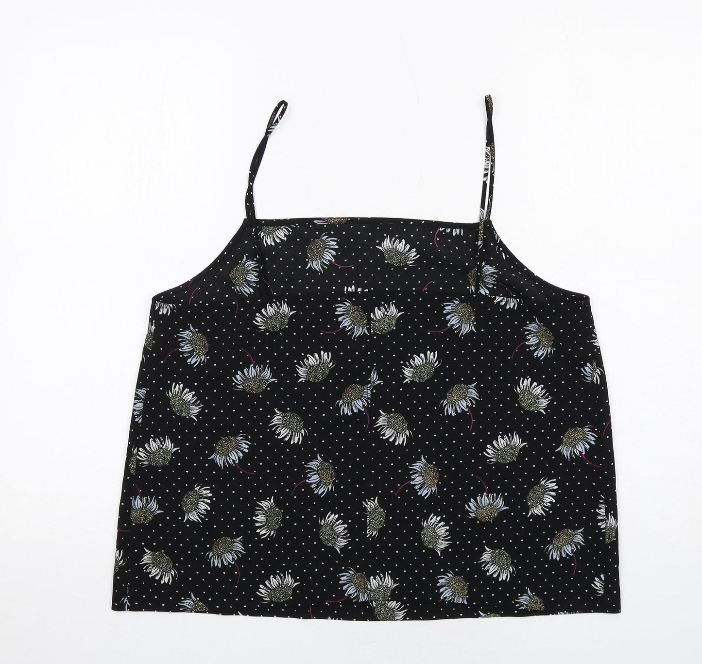 Topshop Womens Black Polka Dot Polyester Camisole Tank Size 14 Square Neck - Floral